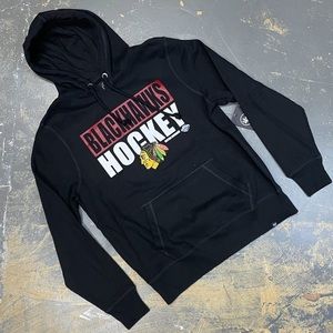 Chicago Blackhawks Pull Over Hoodie Sweater Large Black ‘47 Hockey NHL